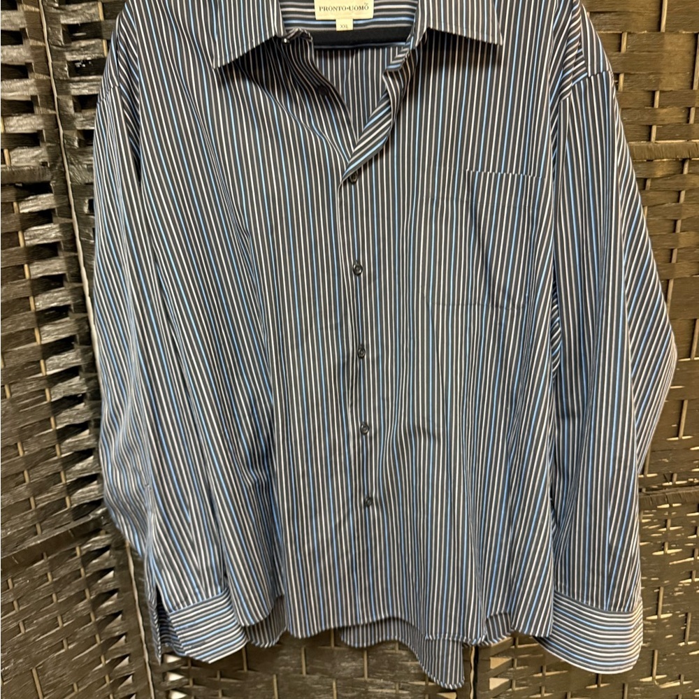 Pronto Uomo Blue and White Striped Dress Shirt